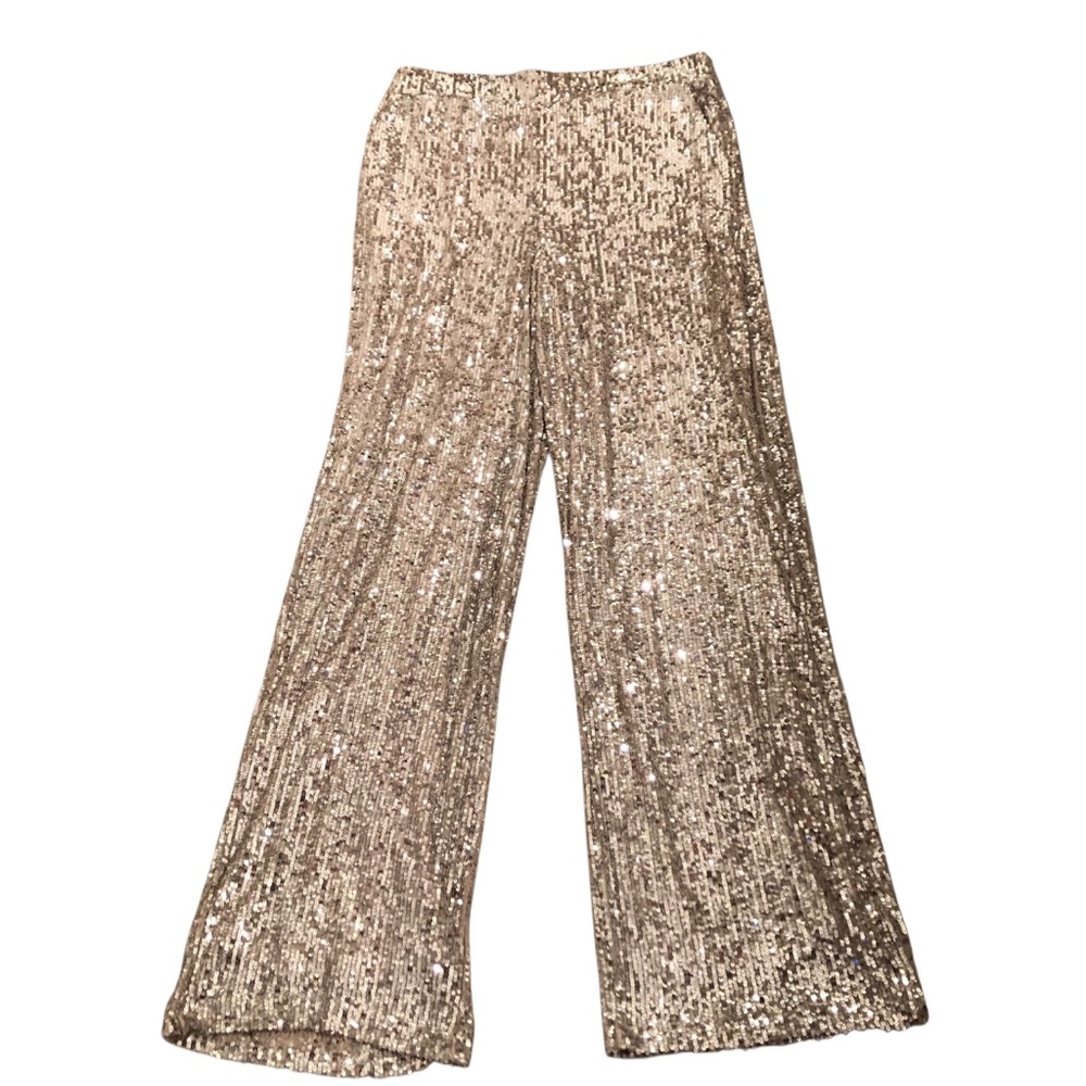 High-rise Silver Sequin Wide Leg Pants Size S
